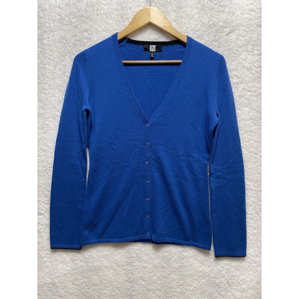 Saks 5th Ave Knit V-Neck Sweater Cardigan‎ Classic Blue 100% Cashmere Size S